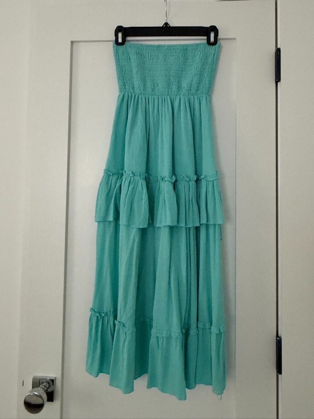 Strapless High-Low Ruffle Dress — Turquoise | S - Picture 2 of 8
